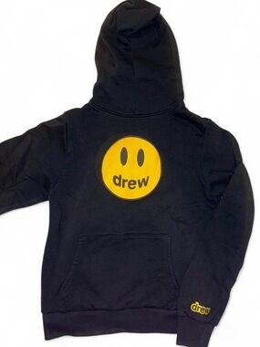 drew house Black Kids Hoodie with Yellow Smiley Logo